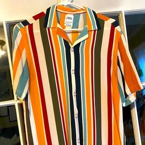 Revere collar striped short-sleeve shirt